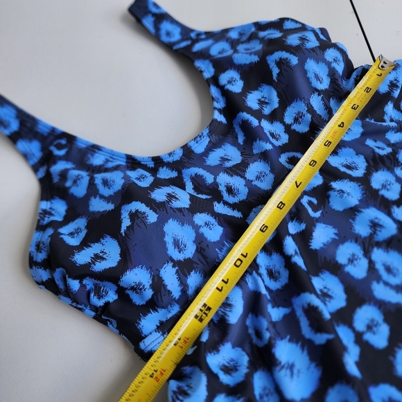 NWOT NOON SWIM Womens 1pc Swimsuit Top Tankini Peplum Blue Print Strap Sz 10 - Picture 10 of 14